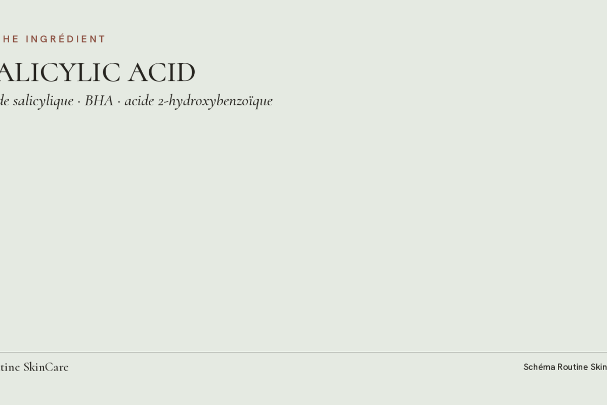 Schéma : fiche de l’acide salicylique, BHA, avec ses noms courants