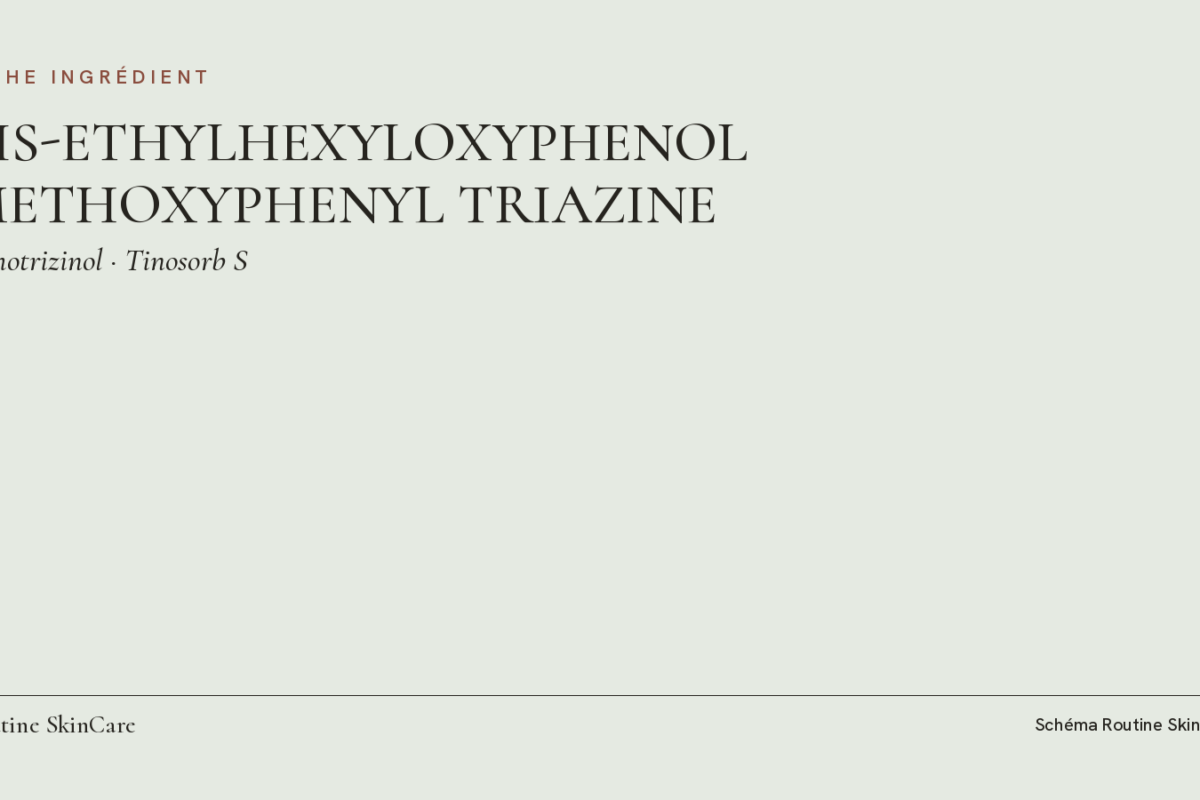 Schéma : le bémotrizinol est un filtre UV organique qui absorbe les rayons ultraviolets avant qu’ils n’atteignent la peau